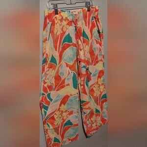 Cynthia Rowley Linen Blend Pants Size Small Pink Floral Wide Leg Beach Coastal
